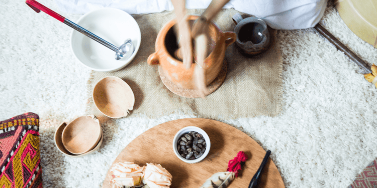 Illustrated cacao recipe for preparing ceremonial drinks, blending tradition and wellness practices
