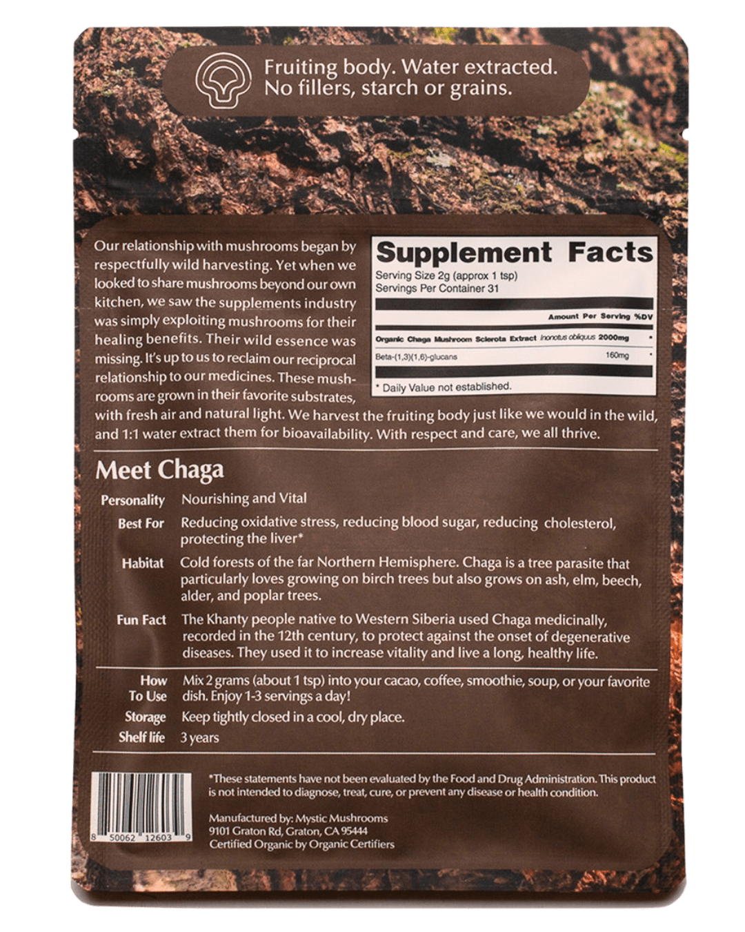 Chaga Herbal Supplements Mystic Mushrooms