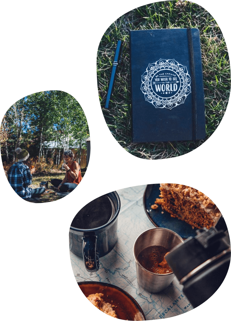 Grouped visuals or elements, possibly related to cacao products or rituals