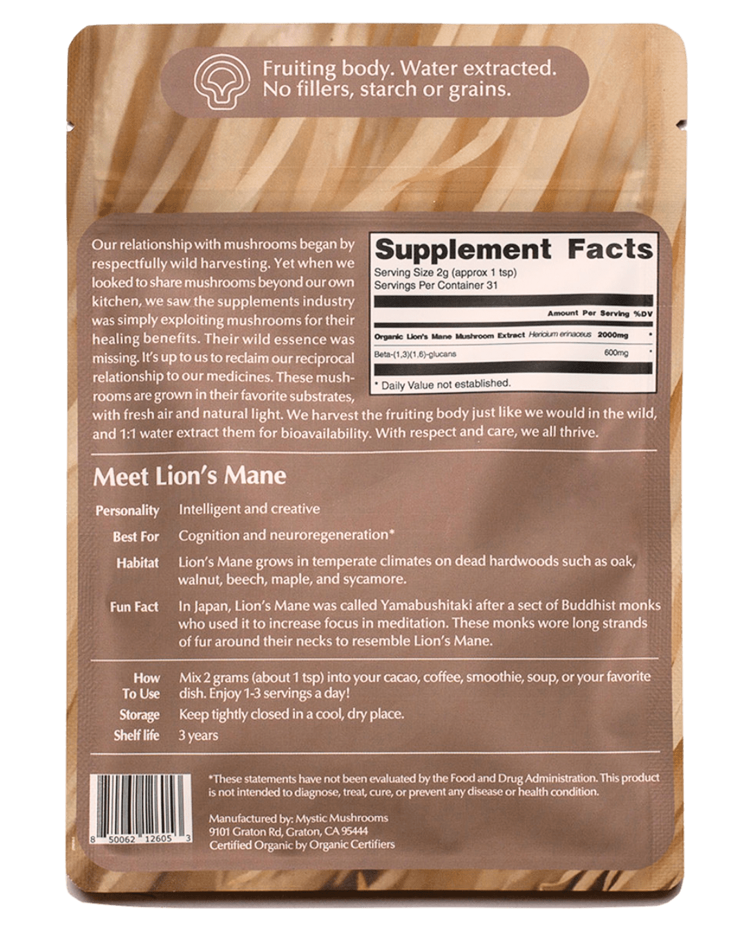 Lion's Mane Herbal Supplements Mystic Mushrooms