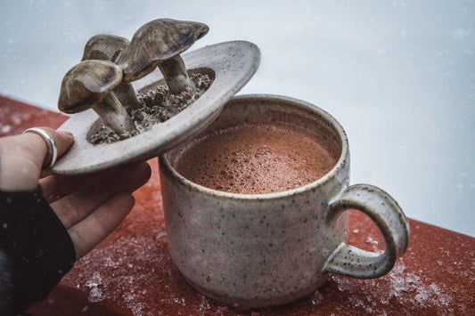 Mystical Mushroom cacao ceremony cup, enhancing mindfulness and spiritual rituals