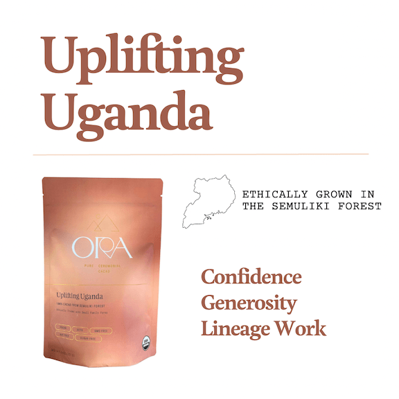 Infographic presenting the Uplifting Uganda cacao with key benefits and features
