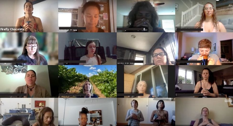 Screenshot of a virtual cacao ceremony, showcasing the online experience