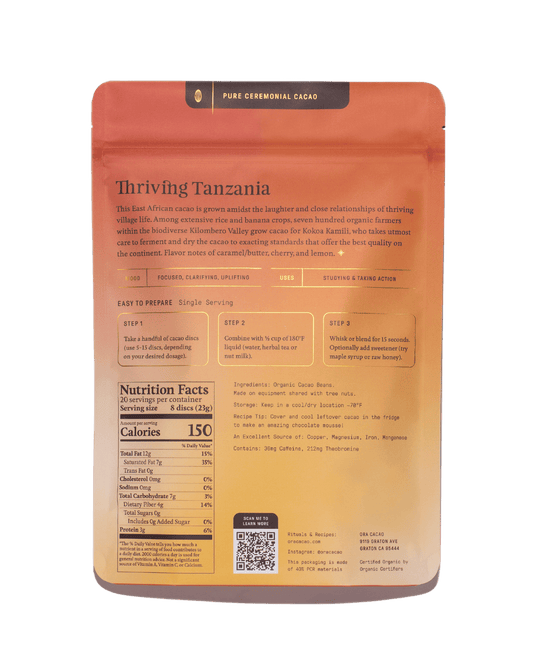 Thriving Tanzania (1oz) Baking Chocolate Pure 100% Ceremonial Cacao Ora Cacao