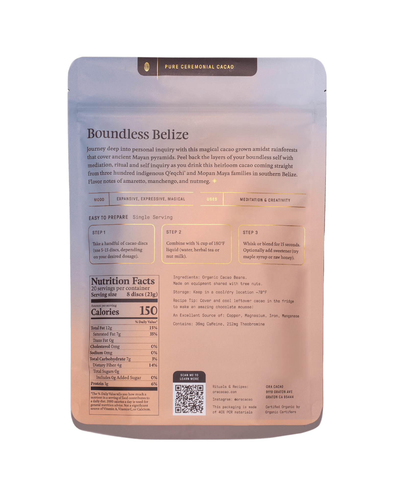 Boundless Belize (1oz) Baking Chocolate Pure 100% Ceremonial Cacao Ora Cacao