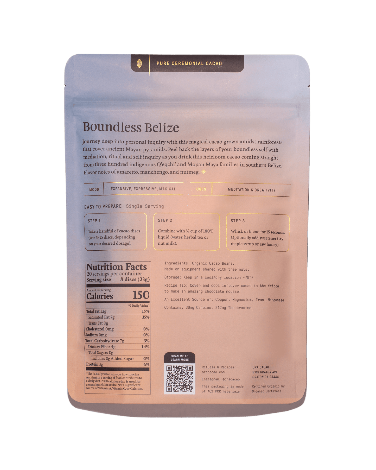 Boundless Belize (1oz) Baking Chocolate Pure 100% Ceremonial Cacao Ora Cacao