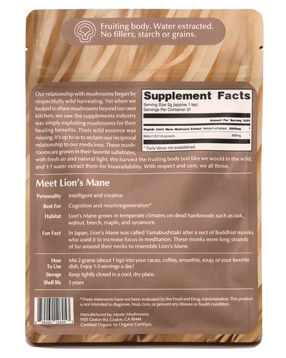 Lion's Mane Herbal Supplements Mystic Mushrooms