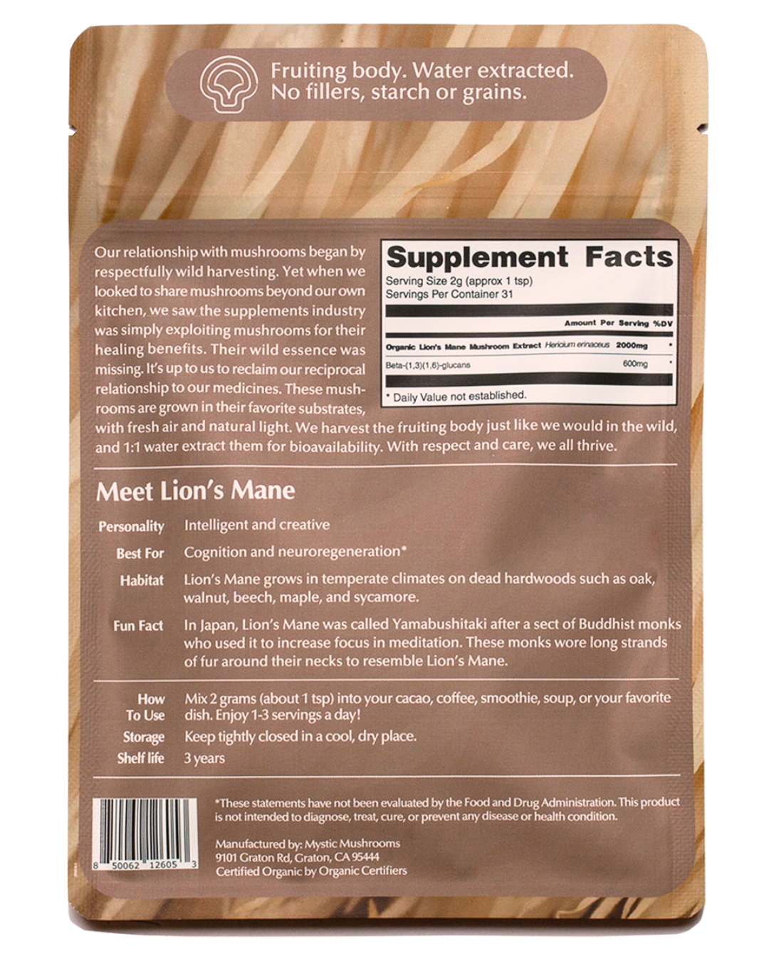 Lion's Mane Herbal Supplements Mystic Mushrooms