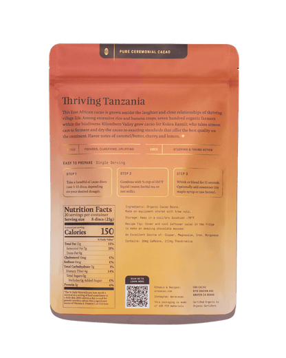 Thriving Tanzania (1oz) Baking Chocolate Pure 100% Ceremonial Cacao Ora Cacao