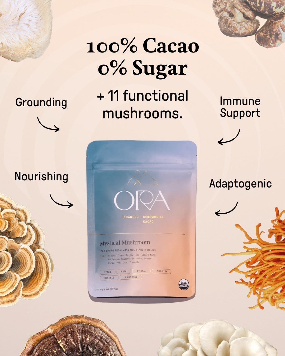 Mystical Mushroom (1oz) Baking Chocolate Enhanced 100% Ceremonial Cacao Ora Cacao